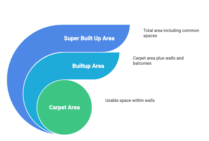 What is carpert area Super built Up area and Builtup area