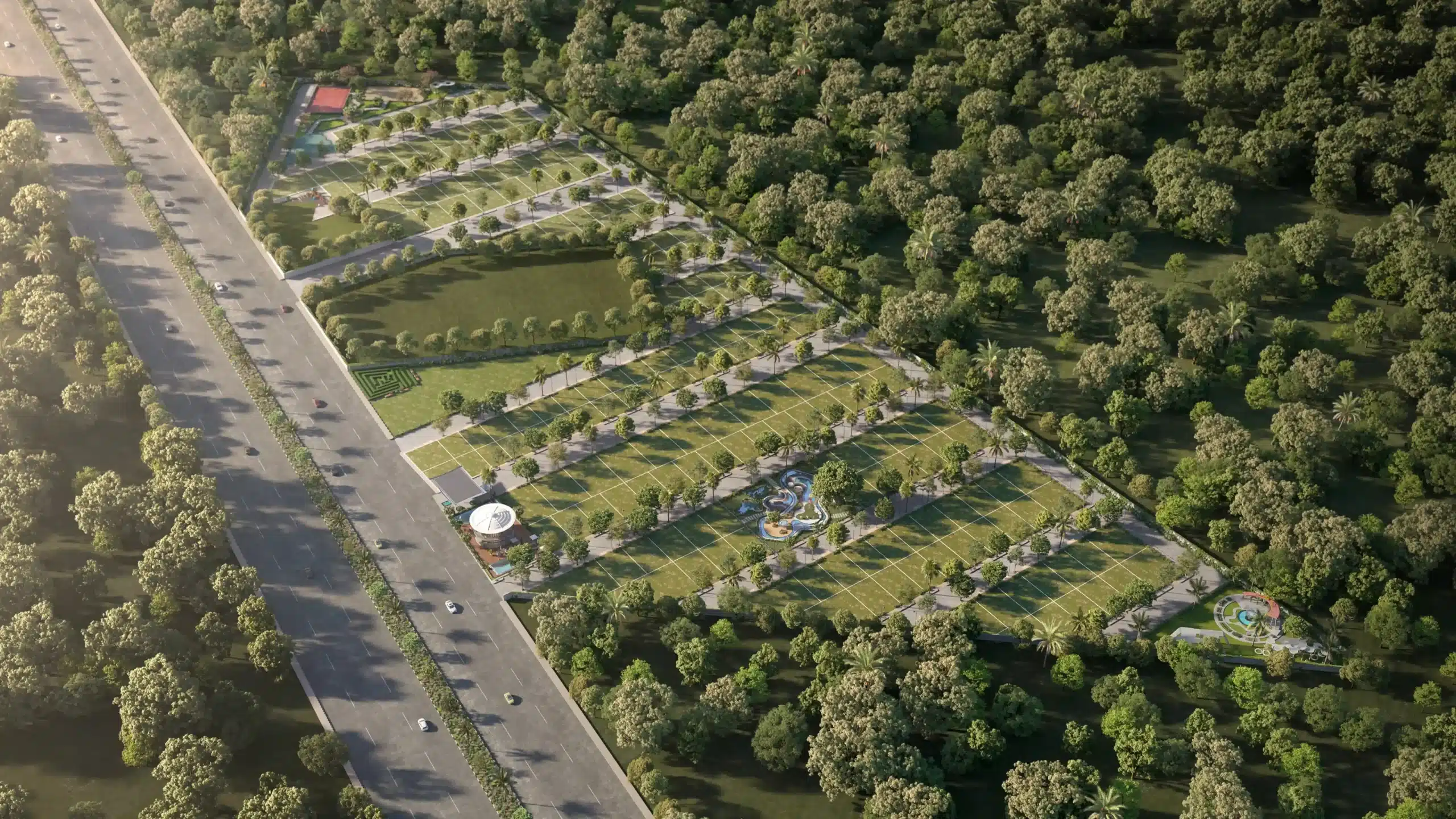 Etasha sites in Tumkur aerial drone view showcasing planned residential plots and surrounding development
