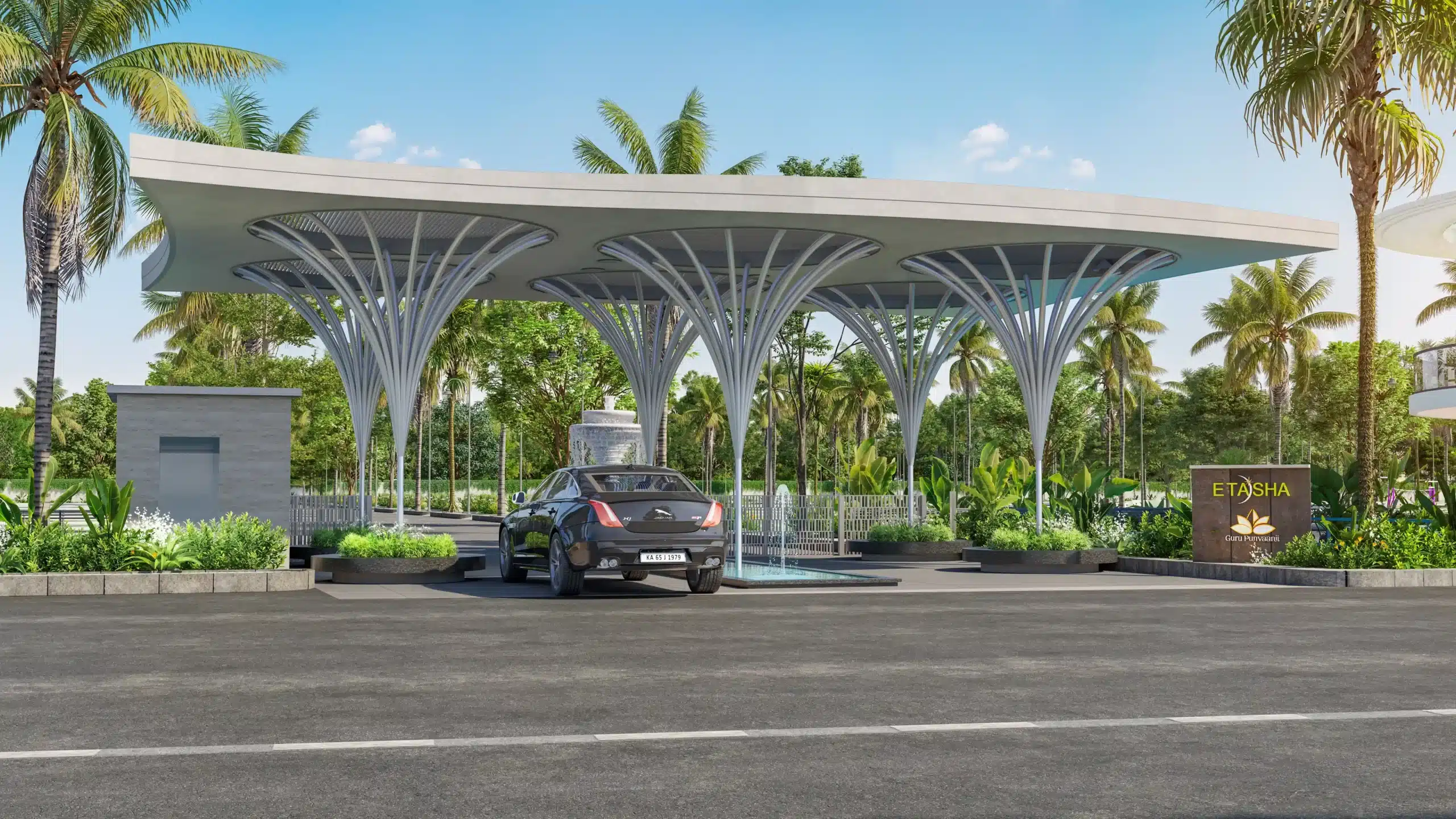 Etasha sites in Tumkur entrance gate view showcasing the project's main entrance and landscaped surroundings