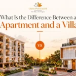 Apartment vs villa Bangalore comparison showing a modern residential apartment complex and luxury villa